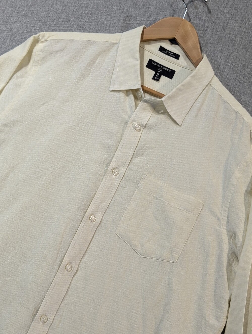 Banana Republic Slim Fit Linen Blend Dress Shirt Men's XL Yellow